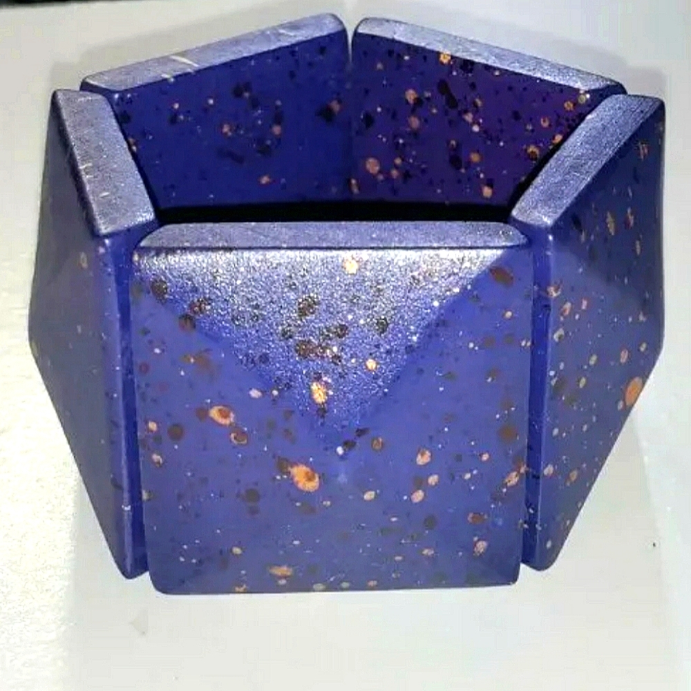 NEW Handcrafted Wooden Bangle Bracelet! Handpainted Blue/Gold, Geometric Jewelry